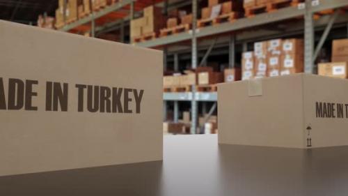 Videohive - Boxes with MADE IN TURKEY Text on Conveyor - 35807576 - 35807576