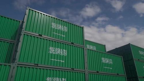 Videohive - Saudi Arabia Flag Containers are Located at the Container Terminal - 35807589 - 35807589