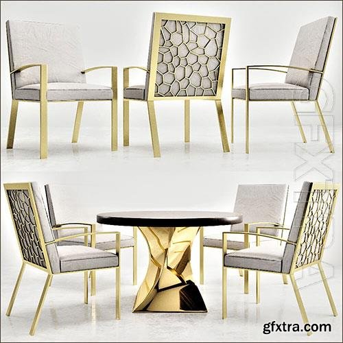 3D Models Gold table with chairs 004