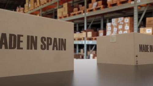 Videohive - Boxes with MADE IN SPAIN Text on Conveyor - 35765276 - 35765276