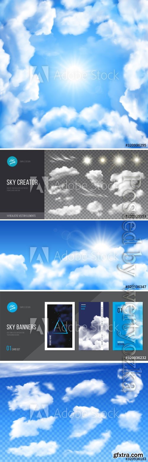 Realistic clouds on blue transparent background vector design