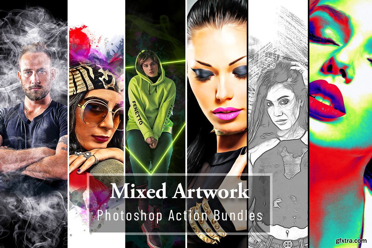 Mixed Artwork Photoshop Actions Bundle » GFxtra