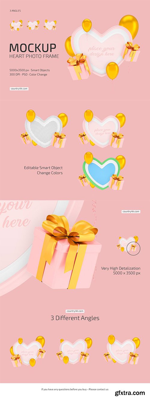 CreativeMarket - Heart Photo Frame Mockup Set 6890791