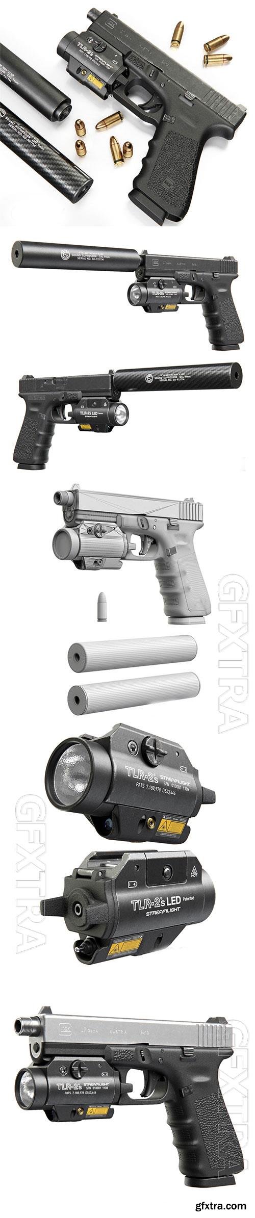 3D Models Pistol Glock 17 Gen4 + Lantern with laser center