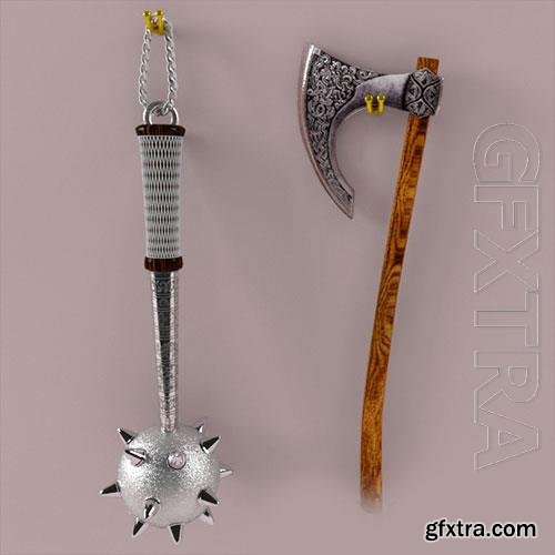 3D Models Mace and ax wall decor