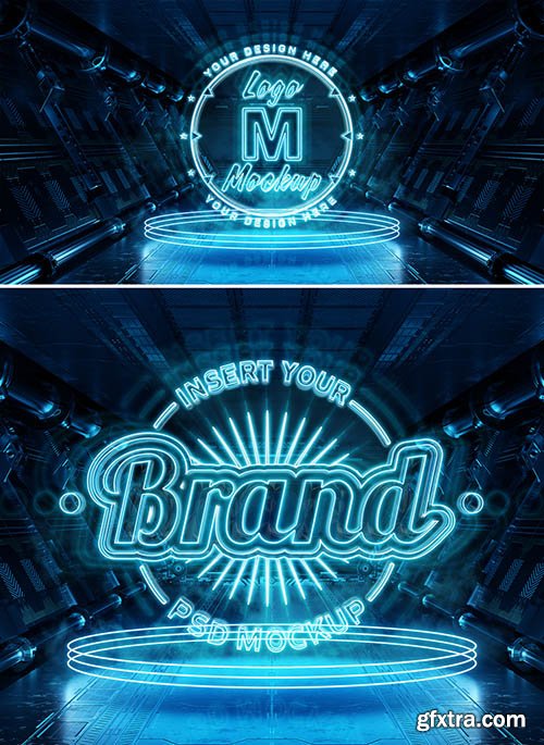 Neon Logo Mockup with Glowing Hologram Effect 481695622