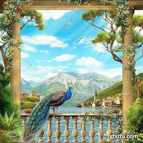 3D Texture with peacock and nature