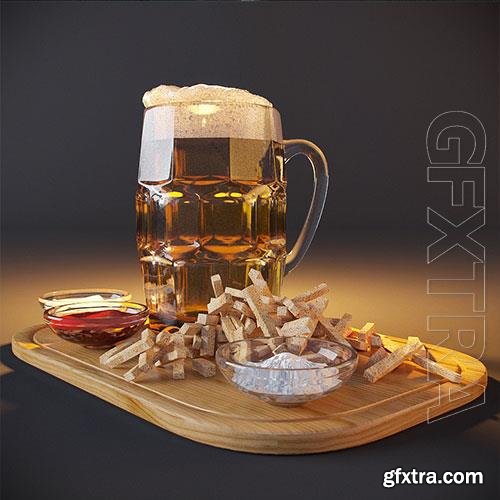 3D model of beer with snacks 01