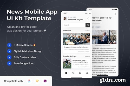 News Mobile App UI Kits Template