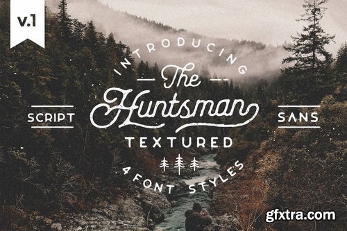 Huntsman Script &amp; Sans Typeface, Roughed Ver.1