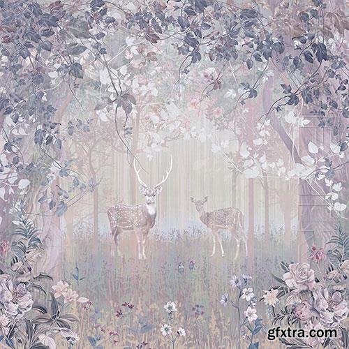 3D texture deer among flowers and trees