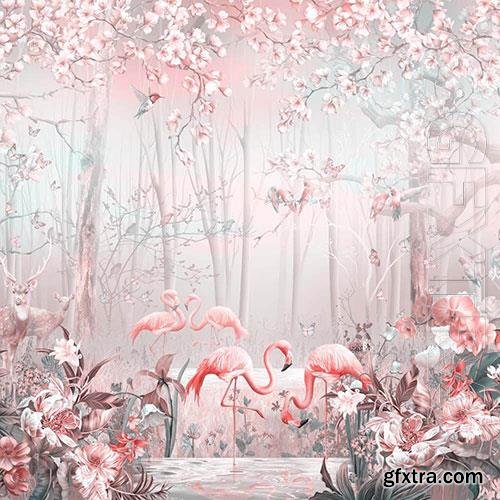 3D texture pink flamingo and nature