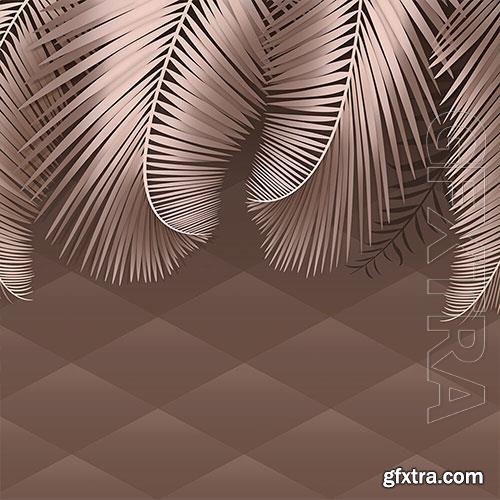 3D texture exotic leaves on brown background