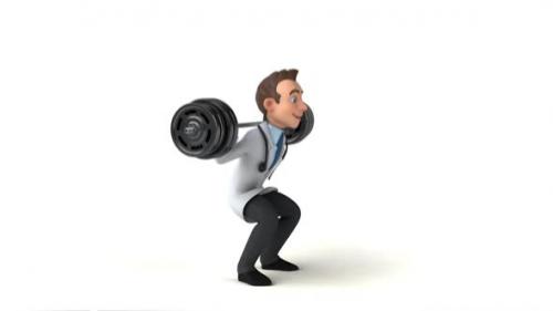 Videohive - 3D cartoon doctor doing squats - 35920095 - 35920095