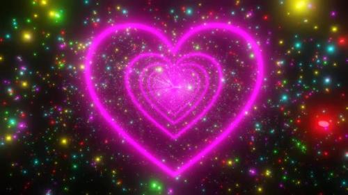 Videohive - Neon Lights Pink Heart Tunnel Loop Background - 35935883 - 35935883