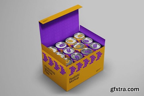 Cans and Paper Box Mockup