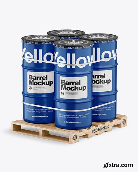 4 Matte Barrels & Wooden Pallet Mockup 65857