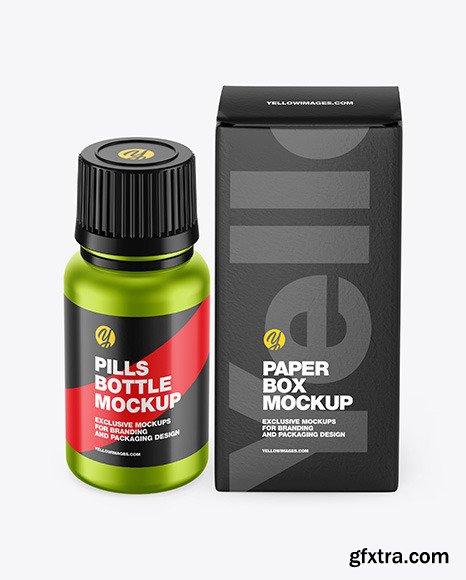 Metallic Pills Bottle W/ Paper Box Mockup 66690