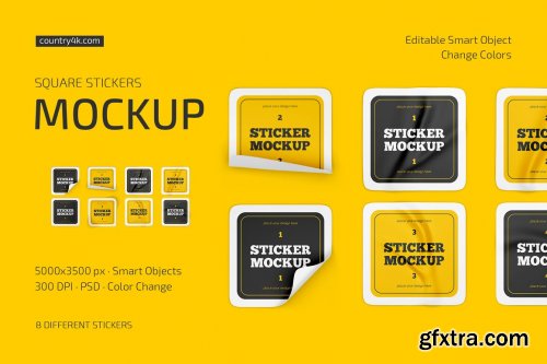 CreativeMarket - Square Stickers Mockup Set 6651627