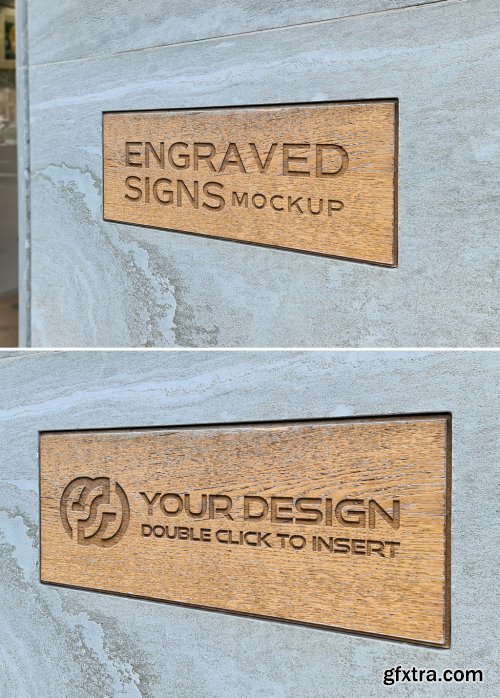 Sign Logo Mockup Engraved on Wooden Plate 463694939