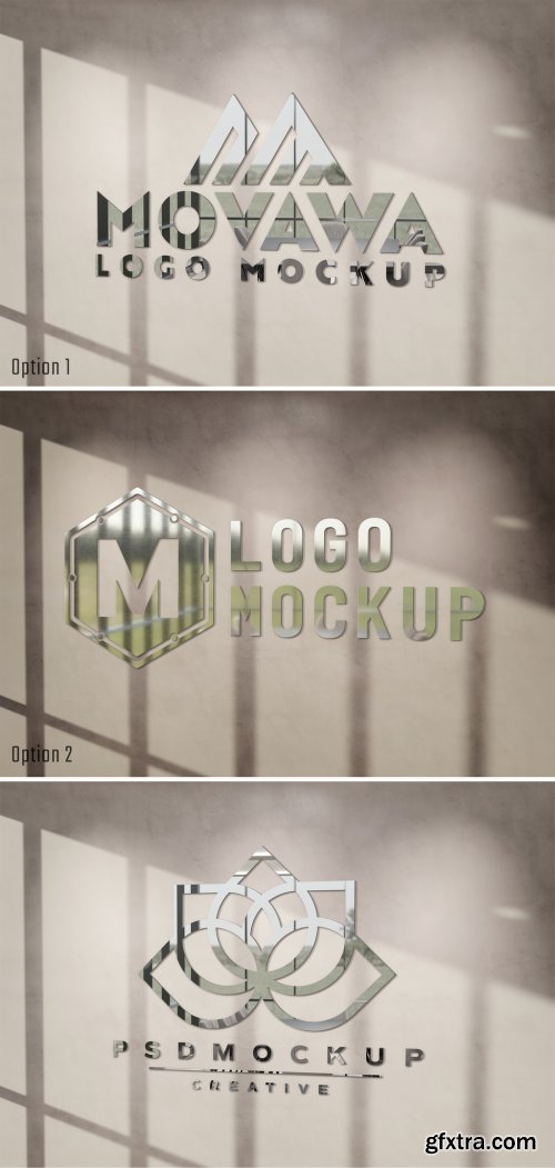 Logo Mockup with 3D Glossy Effect on Sunlit Wall 470949011