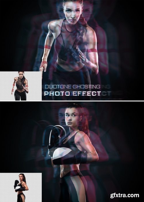 Duotone Ghosting Glitch Photo Effect Mockup 470002955