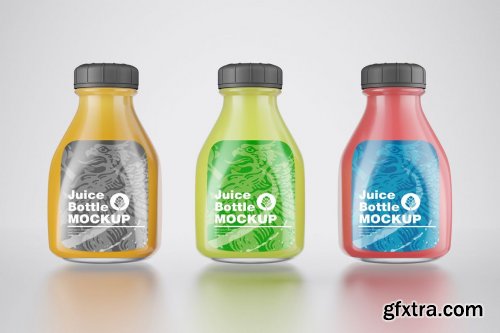 Set of 3 Juice Plastic Bottle Mockup