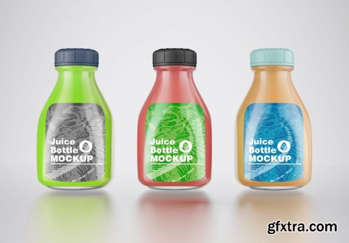 Set of 3 Juice Plastic Bottle Mockup