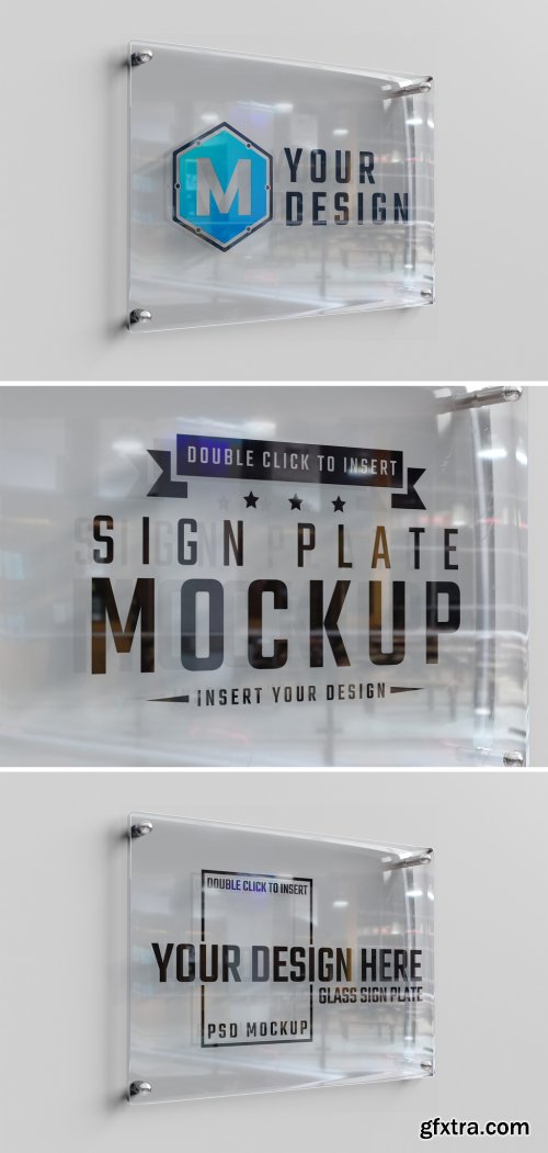 Glass Sign Plate on White Wall Mockup 470949007