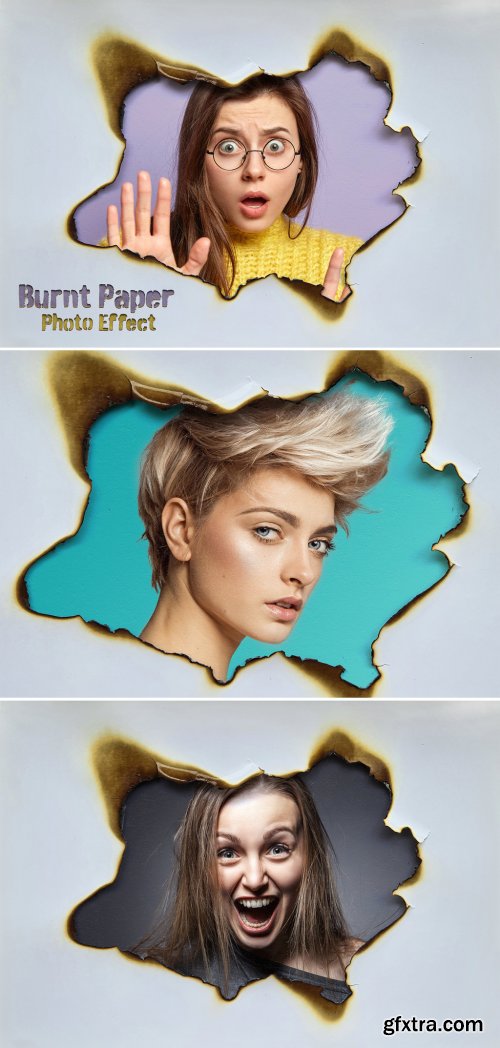 Hole in Burnt Paper Sheet Photo Effect Mockup 463694941