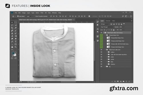 CreativeMarket - Folded Band Collar Shirt Mockup 6784824