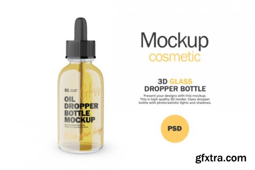 3D Glass Dropper Bottle - PSD Mockup