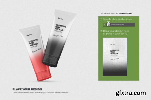 3D Matte Cosmetic Tubes - PSD Mockup