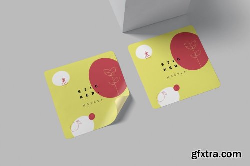 CreativeMarket - Round Corners Square Sticker Mockups 6833655