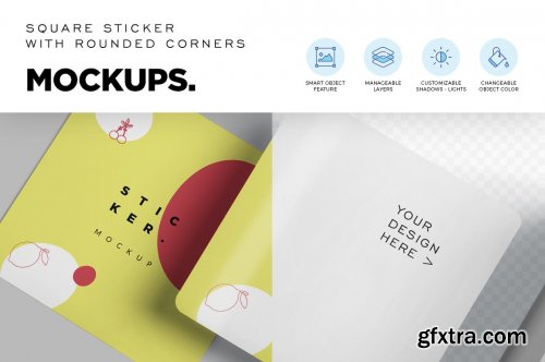 CreativeMarket - Round Corners Square Sticker Mockups 6833655