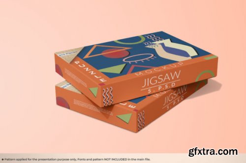 Jigsaw Puzzle Board with Box Mockup