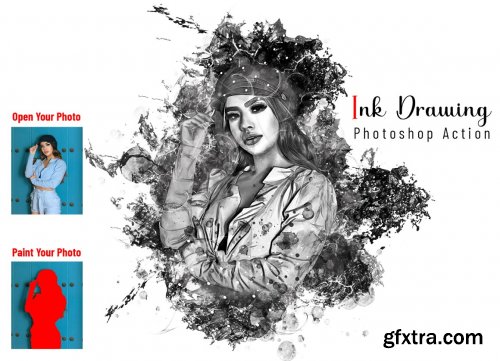 CreativeMarket - Ink Drawing Photoshop Action 6895568