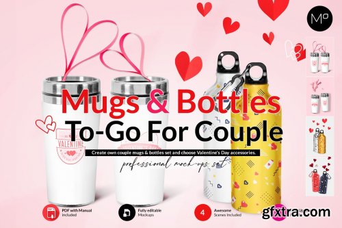 CreativeMarket - Mugs & Bottles To-Go for Couples Mocup 5890078 