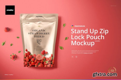 CreativeMarket - Stand Up Pouch (metallic) Mockup Set 3787219