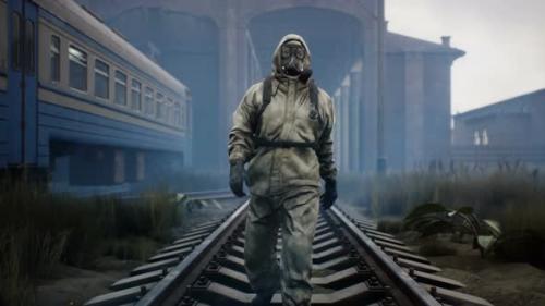 Videohive - A Stalker Walks Along Railway Tracks - 35861502 - 35861502