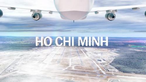 Videohive - Commercial Airplane Over Clouds Arriving City Ho Chi Minh - 36050837 - 36050837