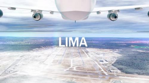 Videohive - Commercial Airplane Over Clouds Arriving City Lima - 36050839 - 36050839