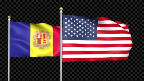 Videohive - Andorra And United States Two Countries Flags Waving - 35980449 - 35980449