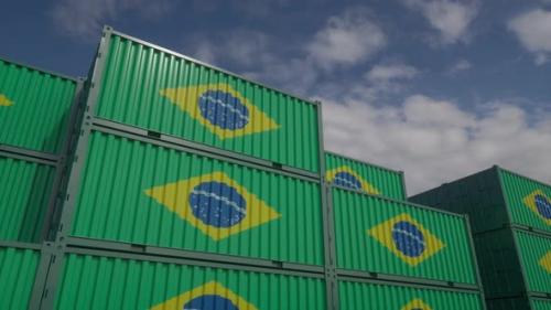 Videohive - Brazil Flag Containers are Located at the Container Terminal - 35984224 - 35984224
