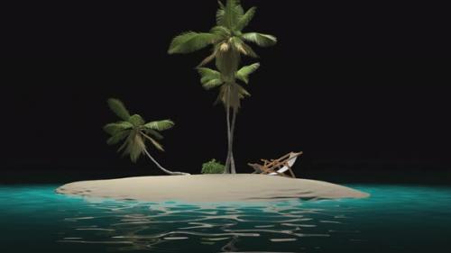 Videohive - Tropical island with palm trees and a sun lounger in the sea - 34352896 - 34352896