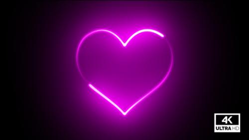 Videohive - Pink Neon Lights Heart And Flickering Glow Background 4K Footage V4 - 36076910 - 36076910