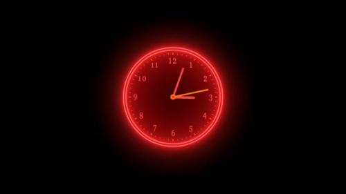 Videohive - Red Neon Clock Isolated Animated On Black Background - 36076990 - 36076990