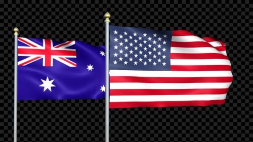 Videohive - Australia And United States Two Countries Flags Waving - 36080423 - 36080423