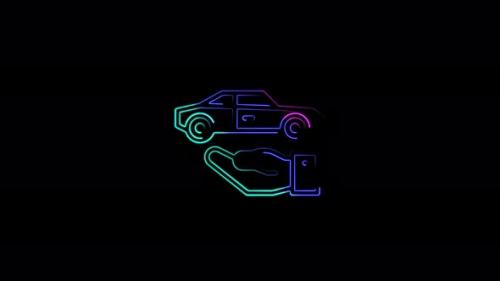 Videohive - Hand and car icon abstract seamless animation of 4K neon lines. - 36056782 - 36056782