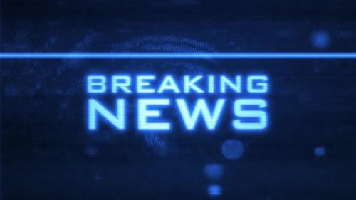 Videohive - Glowing Blue BREAKING NEWS Digital Bulletin Screen with Glitches and Distortion - 36066659 - 36066659